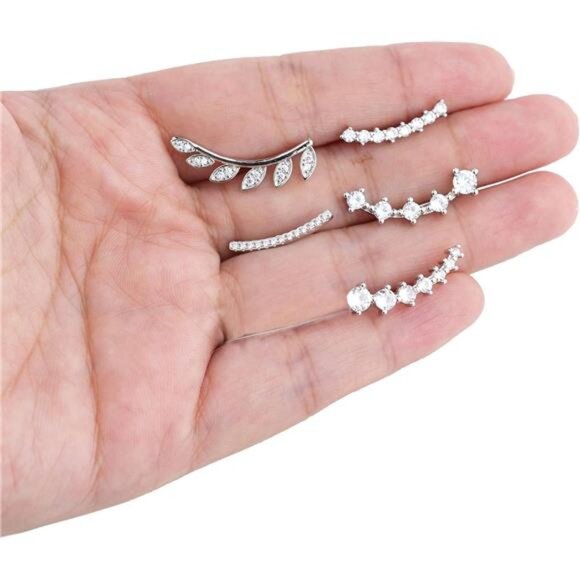 FINREZIO 6Pairs Ear Cuffs Climber Hoop Earring CZ Arrow Crawler Stud Earring - Picture 6 of 7